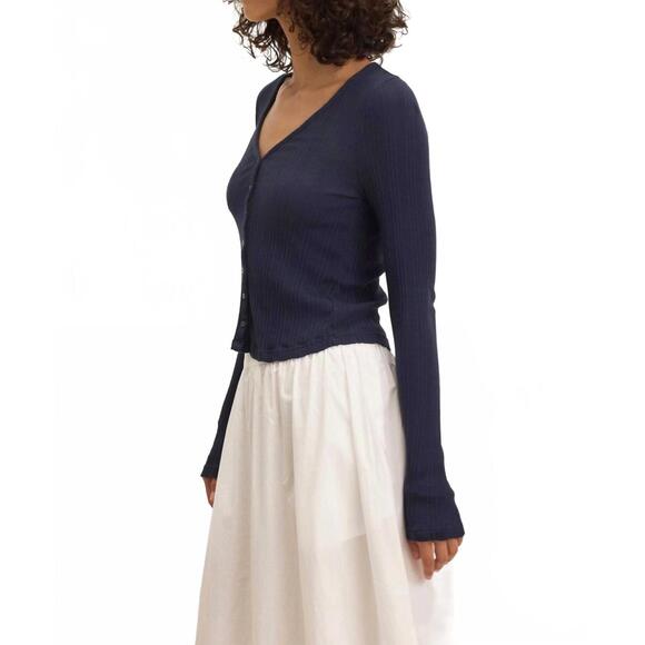 NEW VELVET BY GRAHAM & SPENCER drew button up cardigan in navy - Picture 3 of 5